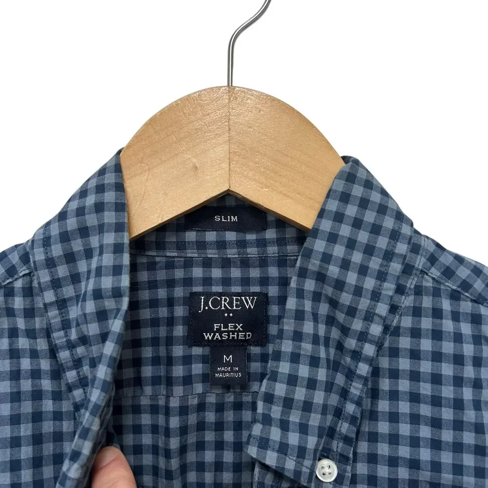 J. Crew Blue Plaid Flex Washed Slim Long Sleeve Button Down Sz M